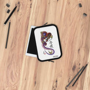 Laptop and Tablet Case - Red and Blue Dragon With "Guardian" Character - on table - 7 inch