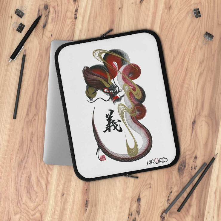 Laptop and Tablet Case - Red Dragon With "Integrity" Character - on table - 13 inch