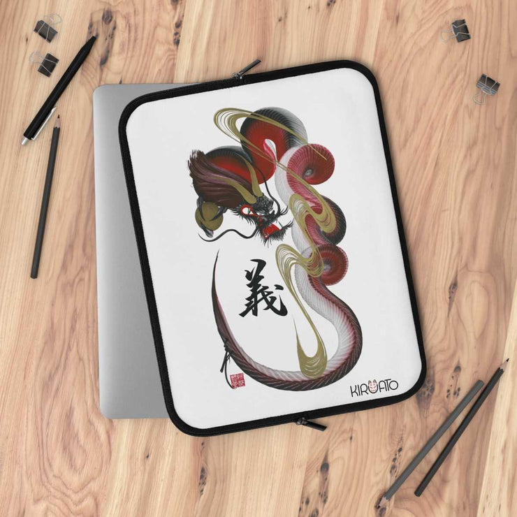 Laptop and Tablet Case - Red Dragon With "Integrity" Character - on table - 15 inch