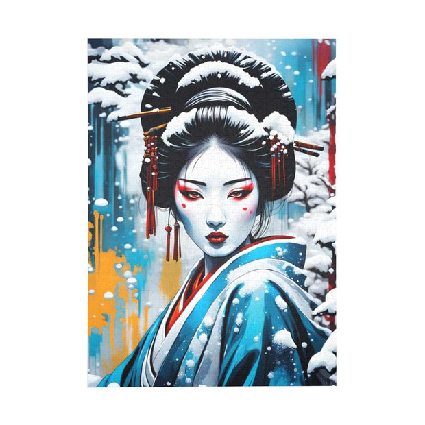 Premium jigsaw puzzle with a colors burst design representing a geisha, front