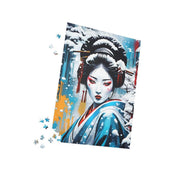 Premium jigsaw puzzle with a colors burst design representing a geisha, pieces