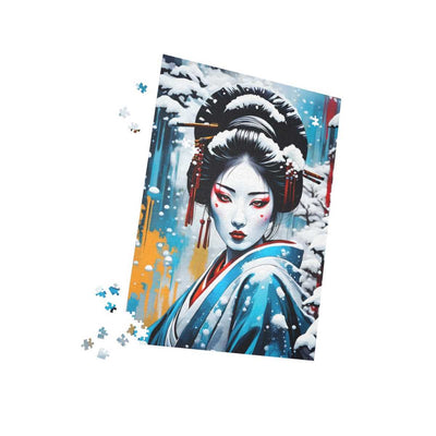 Premium jigsaw puzzle with a colors burst design representing a geisha, pieces