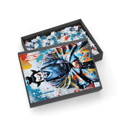 Premium jigsaw puzzle with a colors burst design representing a Kabuki actor, box