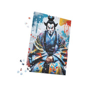 Premium jigsaw puzzle with a colors burst design representing a Kabuki actor, pieces