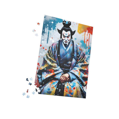 Premium jigsaw puzzle with a colors burst design representing a Kabuki actor, pieces