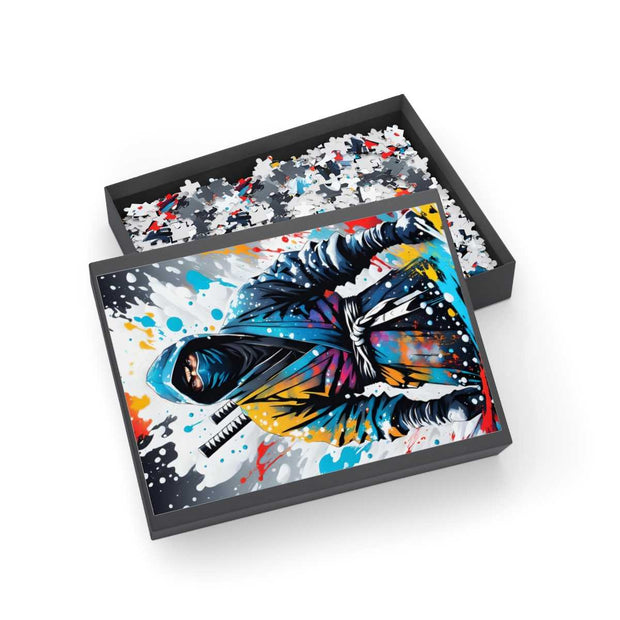 Premium jigsaw puzzle with a colors burst design representing a ninja, box