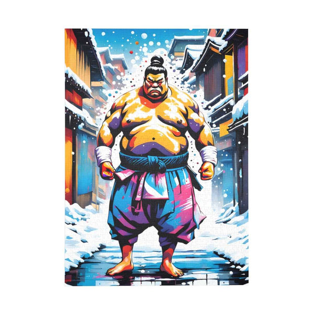 Premium jigsaw puzzle with a colors burst design representing a sumo wrestler, front