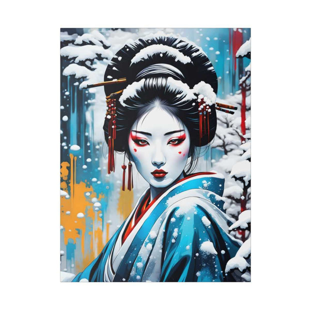 Printed canvas with a colors burst design representing a geisha, front