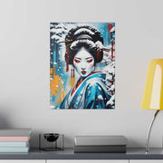 Printed canvas with a colors burst design representing a geisha, front 12x16 inch