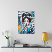 Printed canvas with a colors burst design representing a geisha, front 18x24 inch