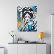 Printed canvas with a colors burst design representing a geisha, front 30x40 inch