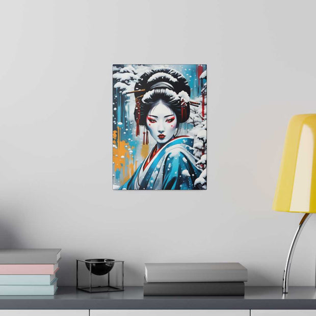 Printed canvas with a colors burst design representing a geisha, front 9x12 inch