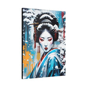 Printed canvas with a colors burst design representing a geisha, side