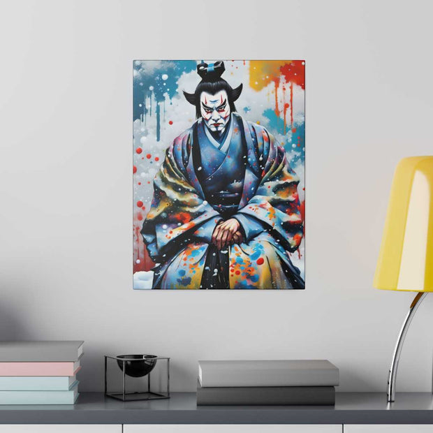 Printed canvas with a colors burst design representing a Kabuki actor, front 12x16 inch