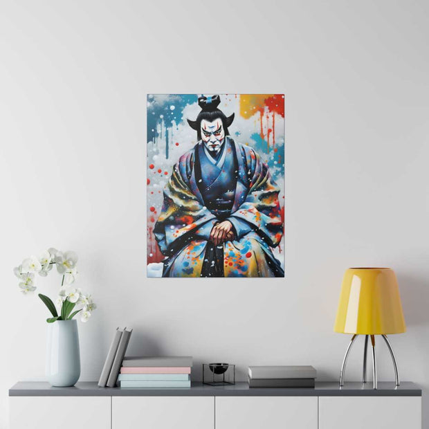 Printed canvas with a colors burst design representing a Kabuki actor, front 18x24 inch
