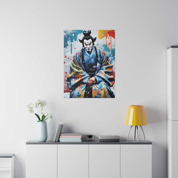 Printed canvas with a colors burst design representing a Kabuki actor, front 24x32 inch