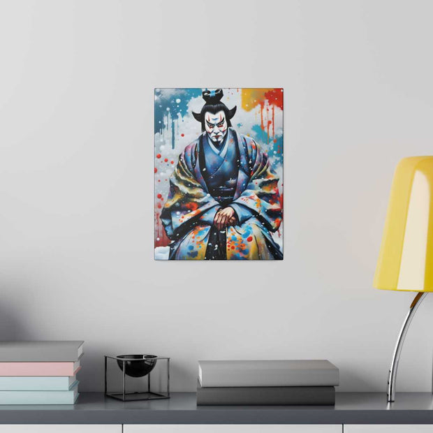 rinted canvas with a colors burst design representing a Kabuki actor, front 9x12 inch