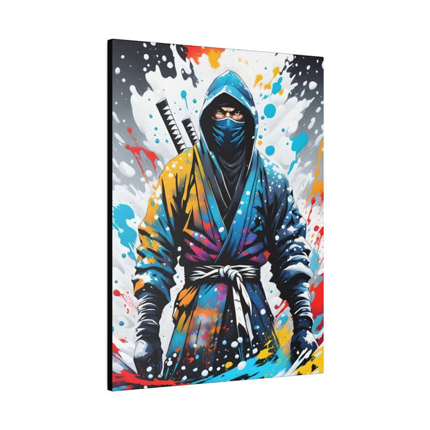 Printed canvas with a colors burst design representing a ninja, side