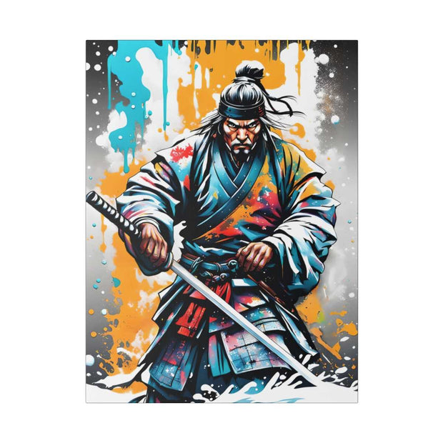 Printed canvas with a colors burst design representing a samurai, front