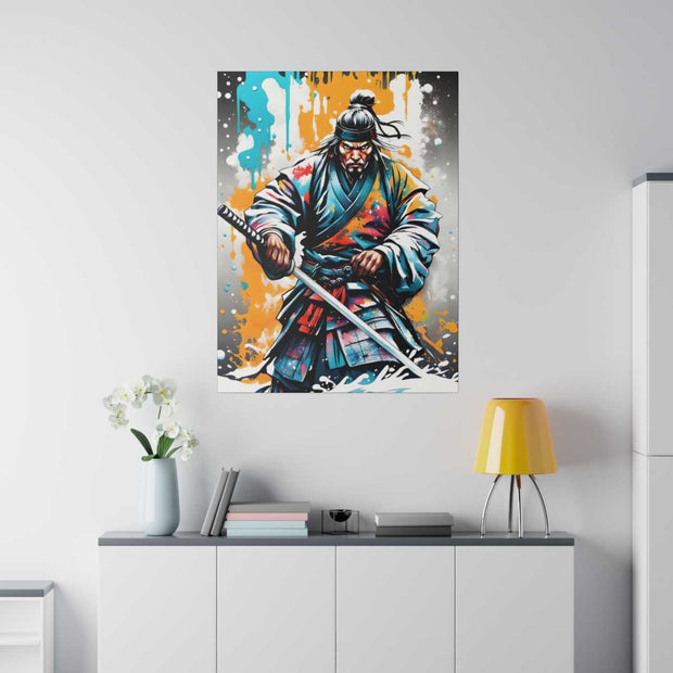 Printed canvas with a colors burst design representing a samurai, front 30x40 inch