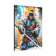 Printed canvas with a colors burst design representing a samurai, side