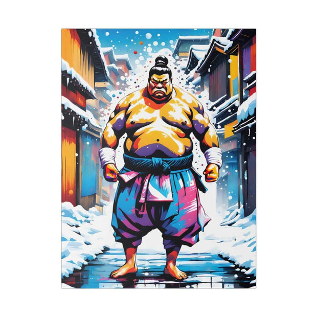 Printed canvas with a colors burst design representing a sumo wrestler, front