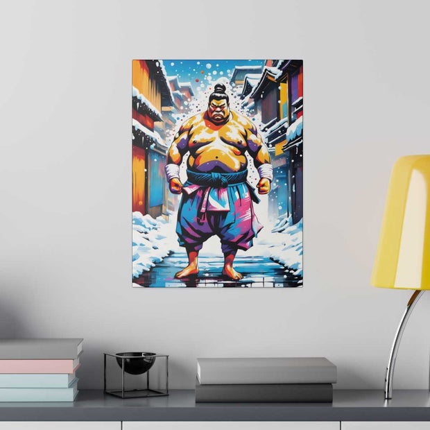Printed canvas with a colors burst design representing a sumo wrestler, front 12x16 inch