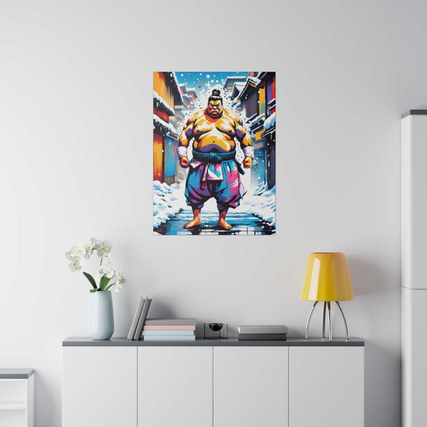 Printed canvas with a colors burst design representing a sumo wrestler, front 24x32 inch