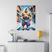 Printed canvas with a colors burst design representing a sumo wrestler, front 30x40 inch