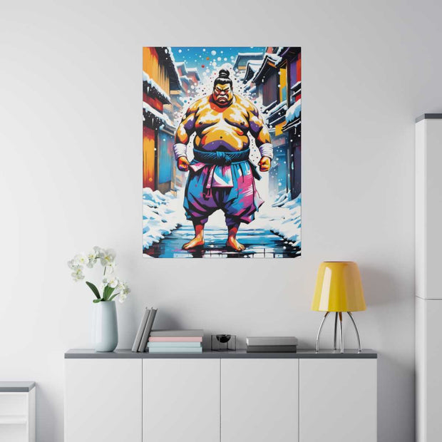 Printed canvas with a colors burst design representing a sumo wrestler, front 30x40 inch