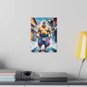 Printed canvas with a colors burst design representing a sumo wrestler, front 9x12 inch