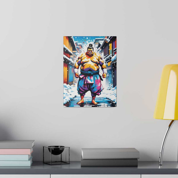 Printed canvas with a colors burst design representing a sumo wrestler, front 9x12 inch