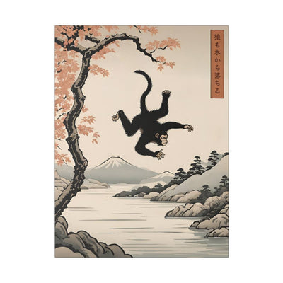 Printed canvas illustrating the Japanese proverb "Even monkeys fall", front