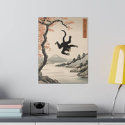 Printed canvas illustrating the Japanese proverb "Even monkeys fall", front 12x16 inch