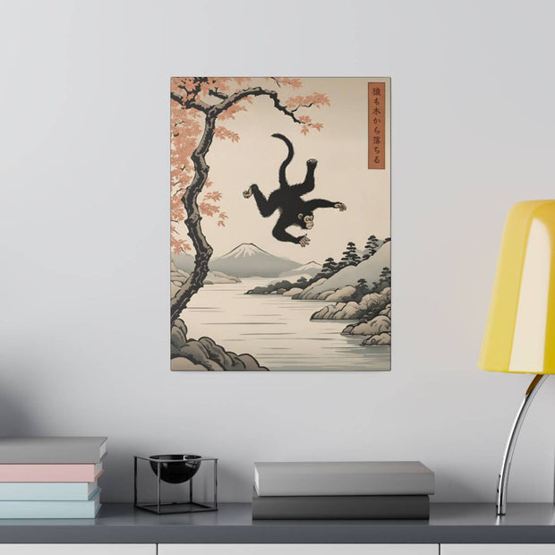 Printed canvas illustrating the Japanese proverb "Even monkeys fall", front 12x16 inch