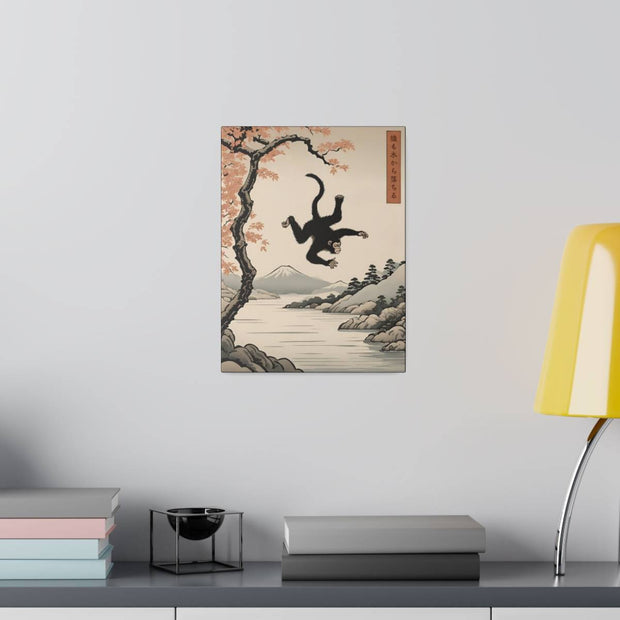 Printed canvas illustrating the Japanese proverb "Even monkeys fall", front 9x12 inch
