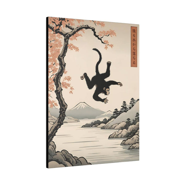 Printed canvas illustrating the Japanese proverb "Even monkeys fall", side