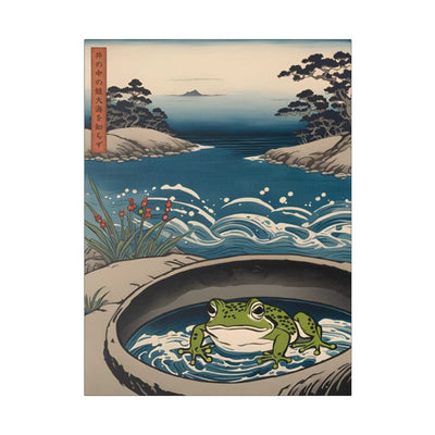 Printed canvas illustrating the Japanese proverb "Frog in the well", front