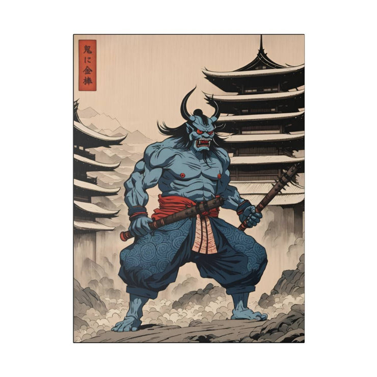 Printed canvas illustrating the Japanese proverb "Rod to an ogre", front