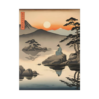 Printed canvas illustrating the Japanese proverb "Seating on a stone", front