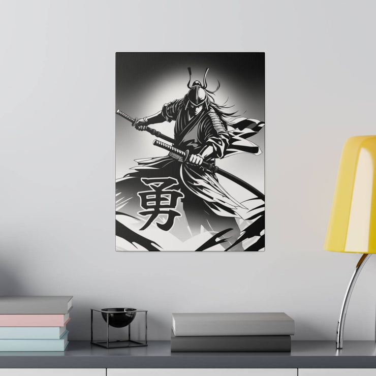 Printed canvas with a samurai design representing the value of bravery, front 12x16 inch