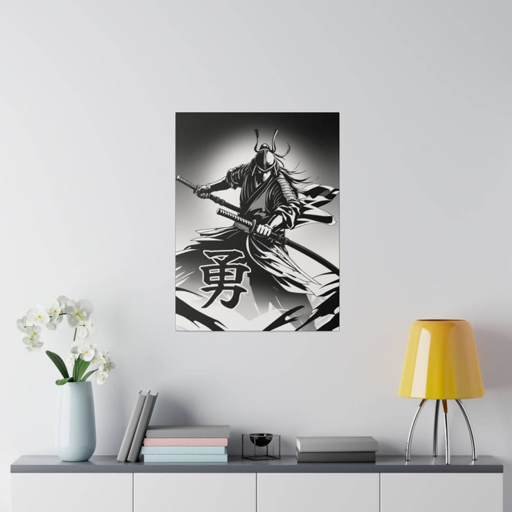 Printed canvas with a samurai design representing the value of bravery, front 18x24 inch