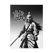 Printed canvas with a samurai design representing the value of honesty, front