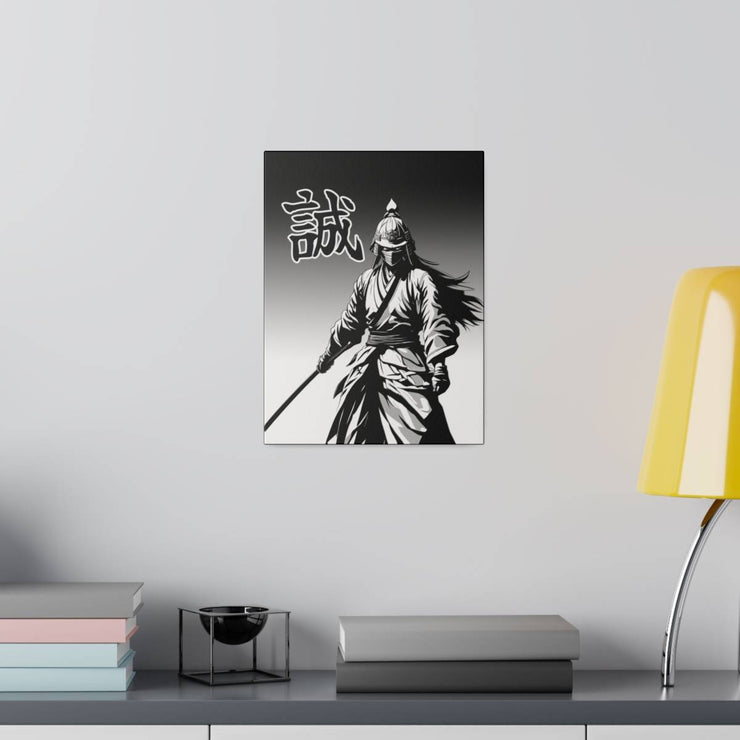 Printed canvas with a samurai design representing the value of honesty, front 9x12 inch