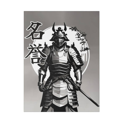 Printed canvas with a samurai design representing the value of honor, front