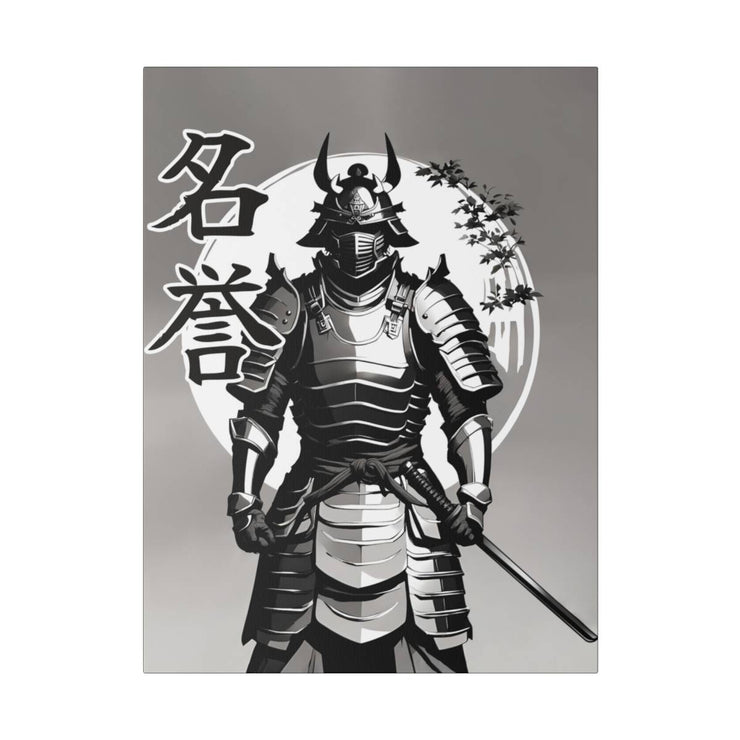 Printed canvas with a samurai design representing the value of honor, front