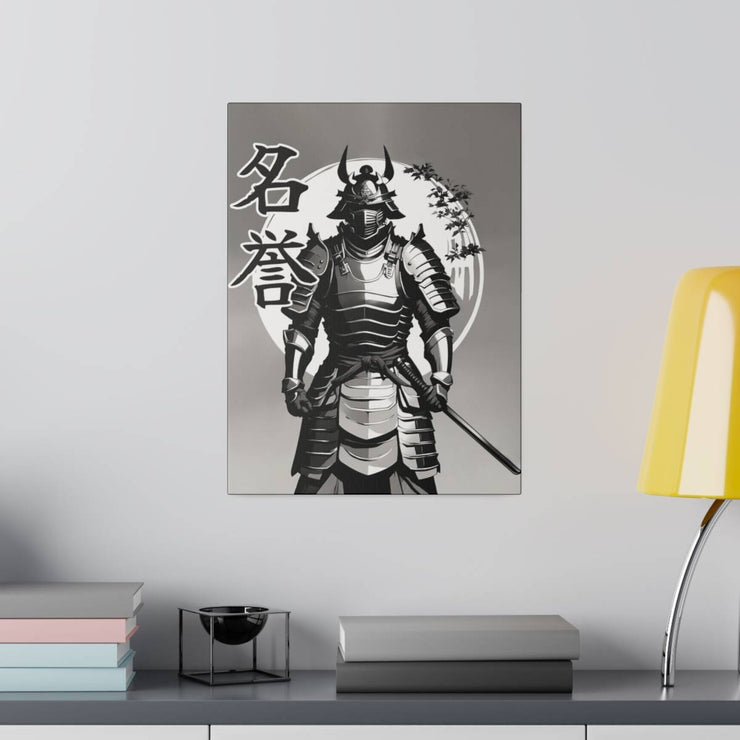 Printed canvas with a samurai design representing the value of honor, front 12x16 inch