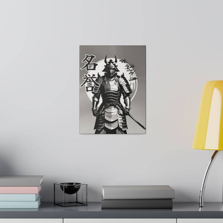 Printed canvas with a samurai design representing the value of honor, front 9x12 inch