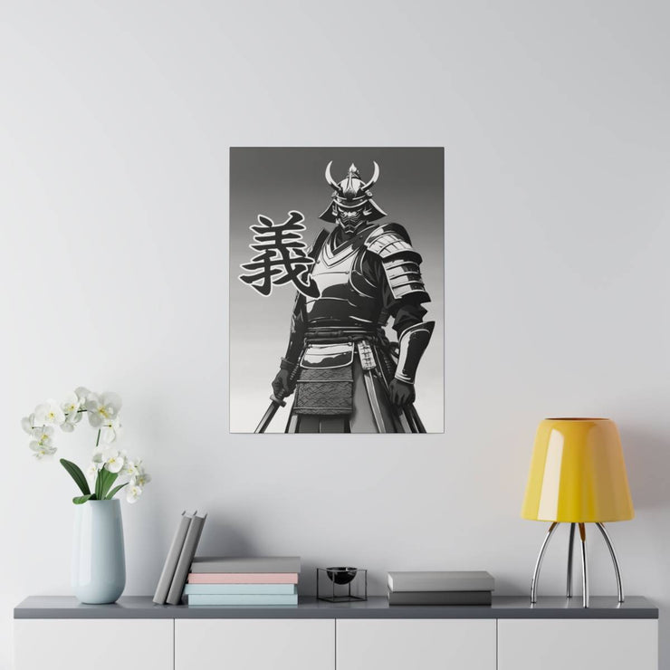 Printed canvas with a samurai design representing the value of integrity, front 18x24 inch