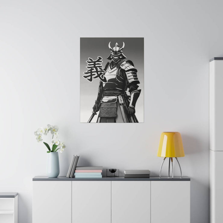 Printed canvas with a samurai design representing the value of integrity, front 24x32 inch